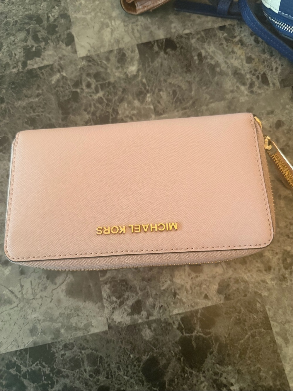 Michael Kors Blush Saffiano Zip Around Wallet with Gold Hardware